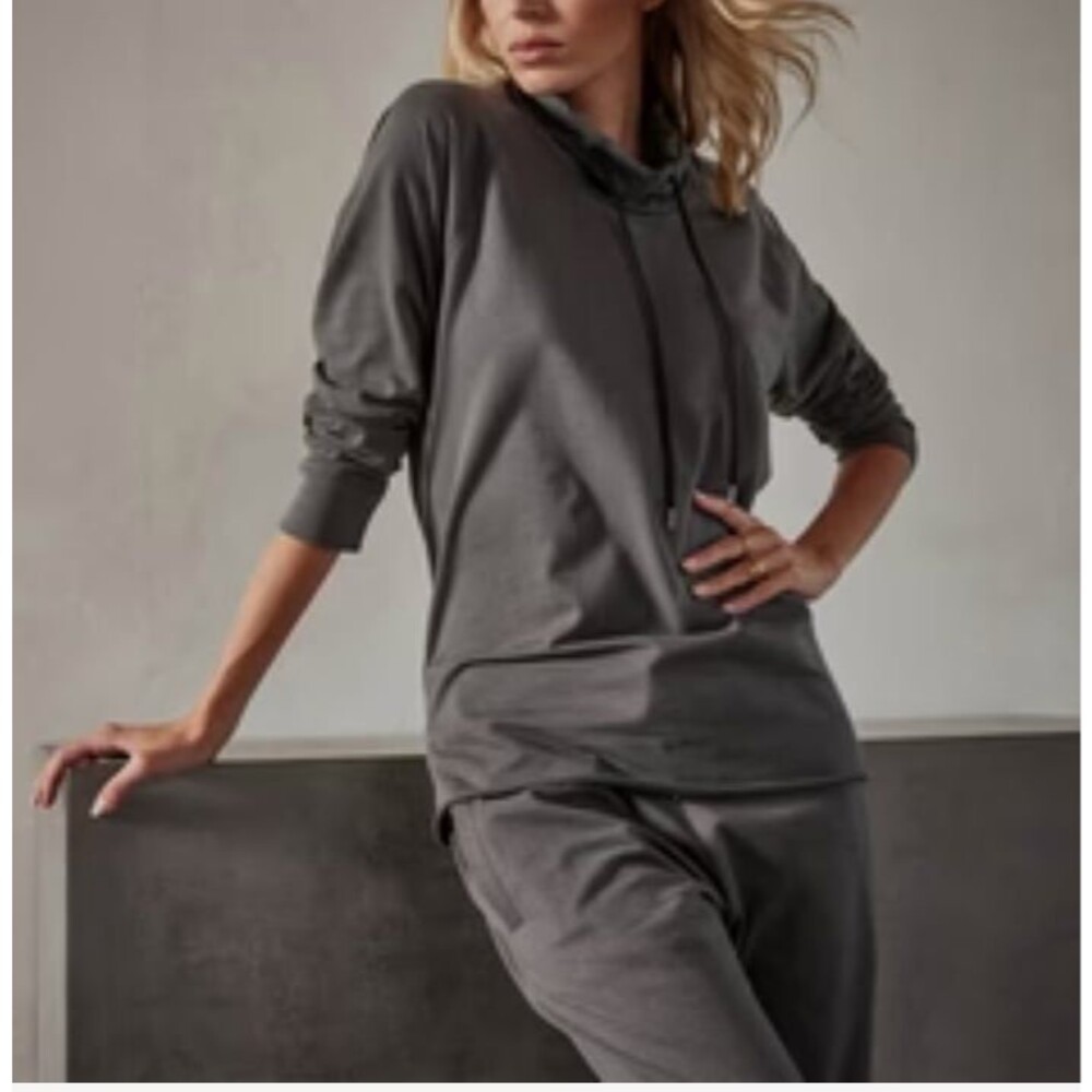 James Perse Terry Oversized Funnel Neck Top